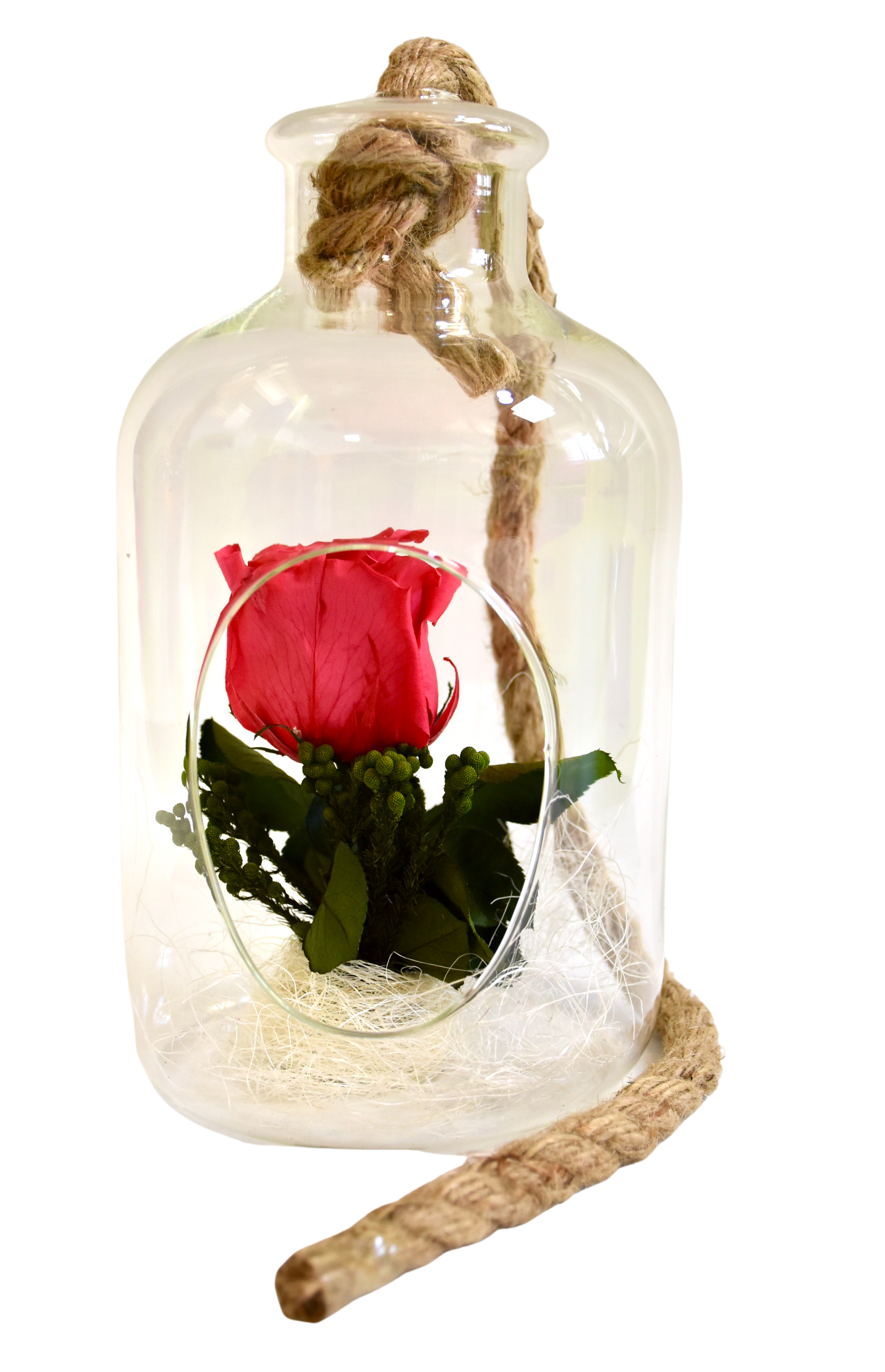 Botella vintage rosa preservada